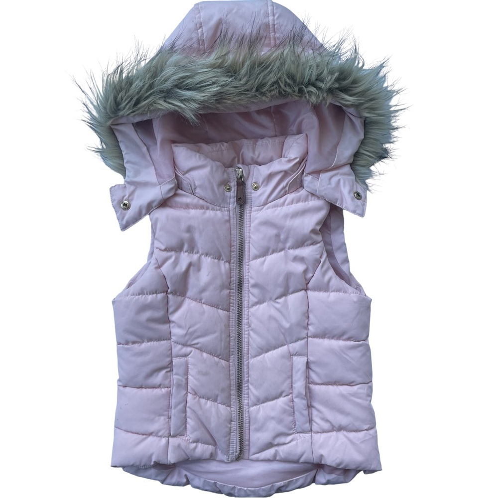 🌺SALE🌺 H&M Girl’s Pink Puffy Vest with Faux Fur Size 4 - 6